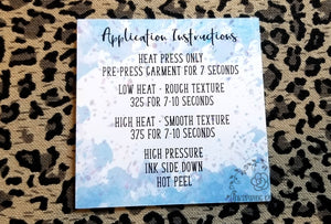 Blue Splash Transfer Application Cards Printed and Cut