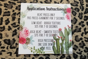 Cactus Transfer Application Instruction Cards Printed and Cut