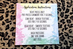 Rainbow Splash Transfer Application Cards Printed and Cut