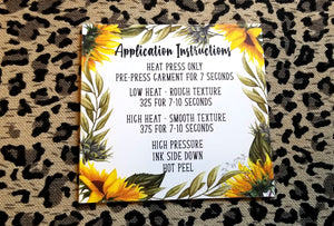 Sunflower Border Transfer Application Cards Printed and Cut