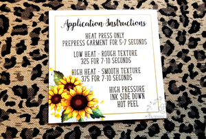 Sunflower Transfer Application Cards Printed and Cut