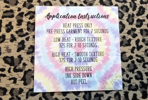 Tie Dye Transfer Application Cards Printed and Cut