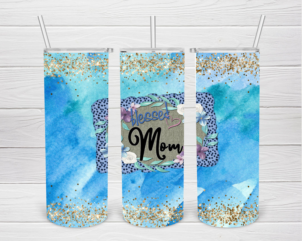 Blessed Mom Skinny Tumbler Sublimation Transfer