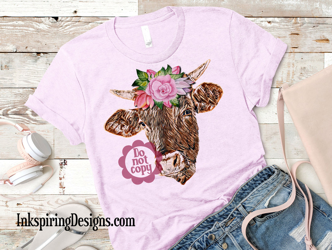 Cow Head Pink Florals Sublimation Transfer