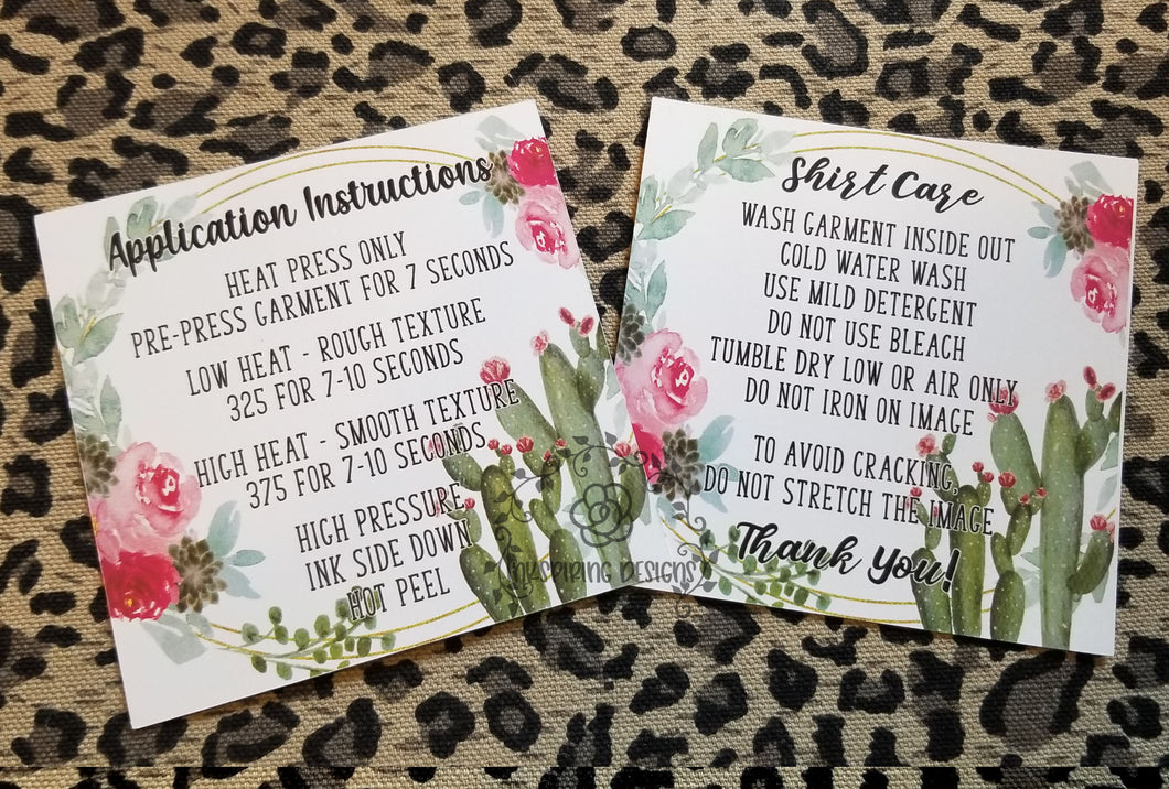 Cactus Duo Card Application and Shirt Care Printed and Cut