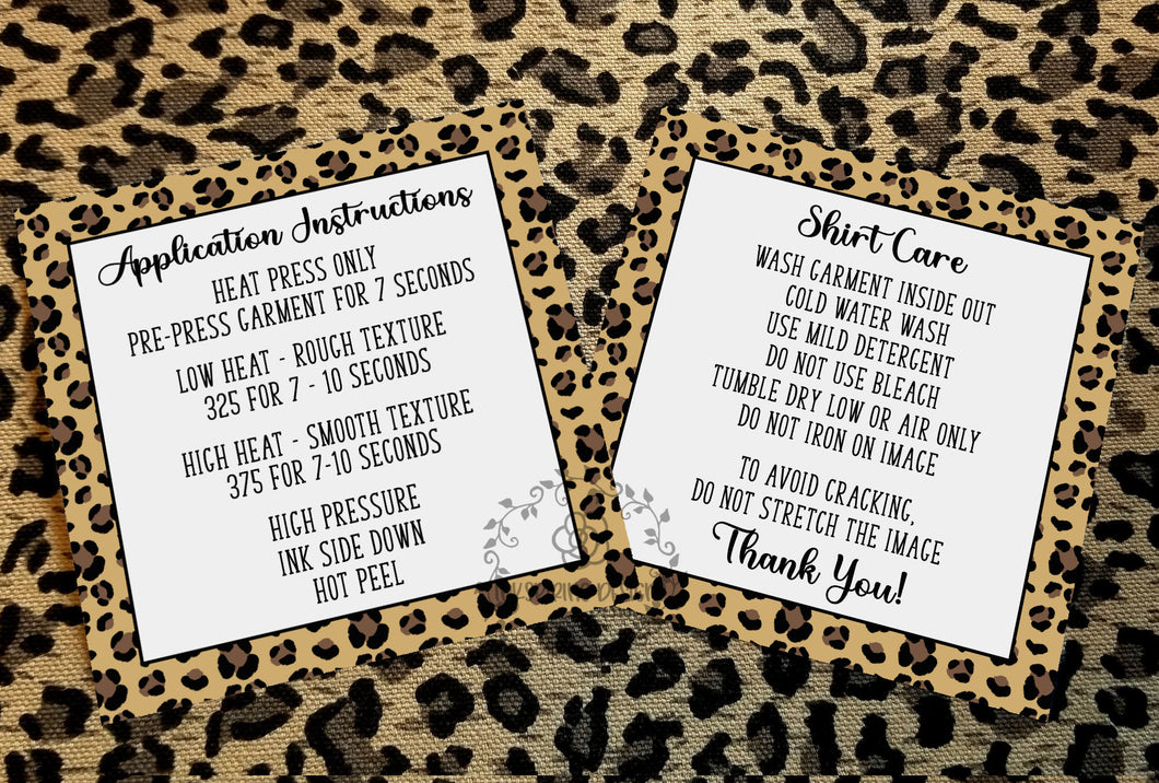 Leopard Duo Card Application and Shirt Care Printed and Cut