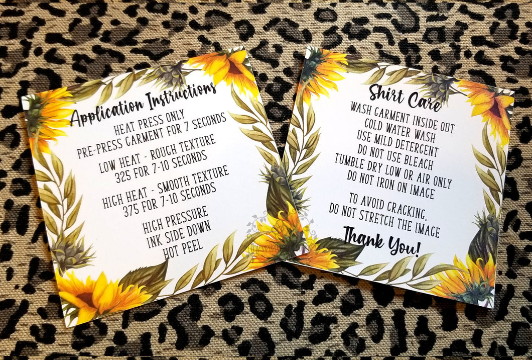 Sunflower Border Duo Card Application and Shirt Care Printed and Cut