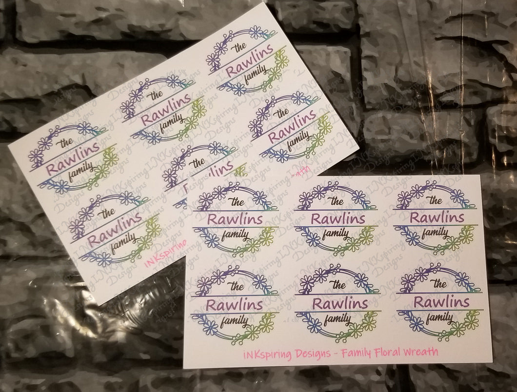 Family Floral Wreath Sticker Sheet