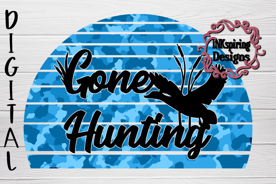 Gone Hunting Blue Camo Sublimation Design