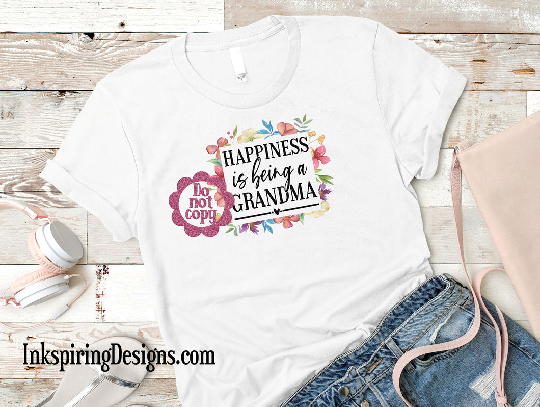 Happiness Is Being A Grandma Floral Sublimation Transfer