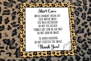 Leopard Shirt Care Cards Printed and Cut