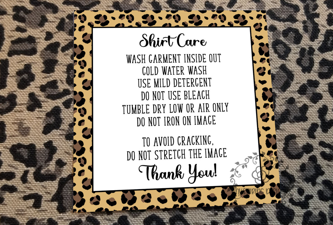 Leopard Shirt Care Cards Printed and Cut