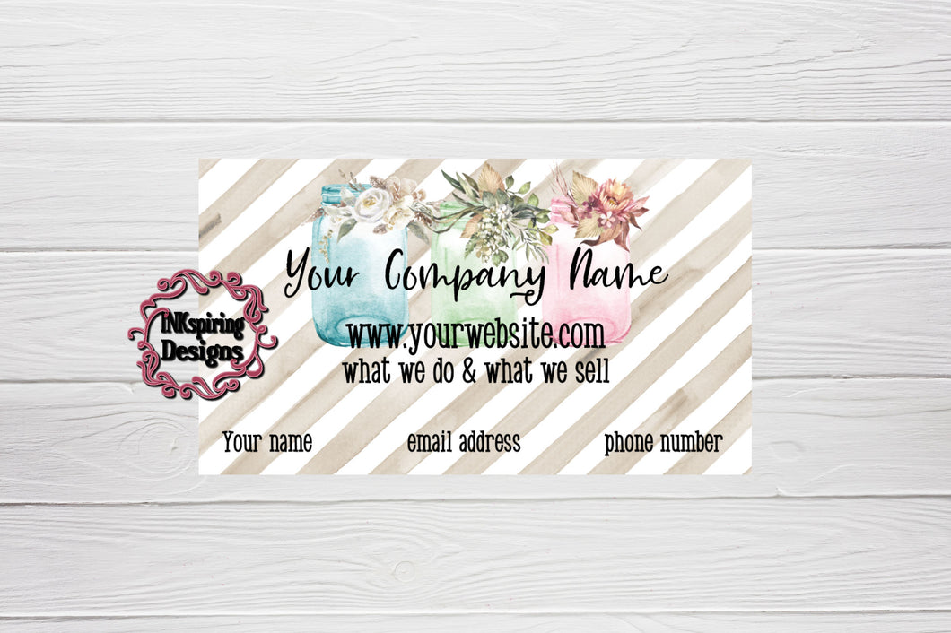 Business Card Mason Jar Trio Custom Printed and Cut