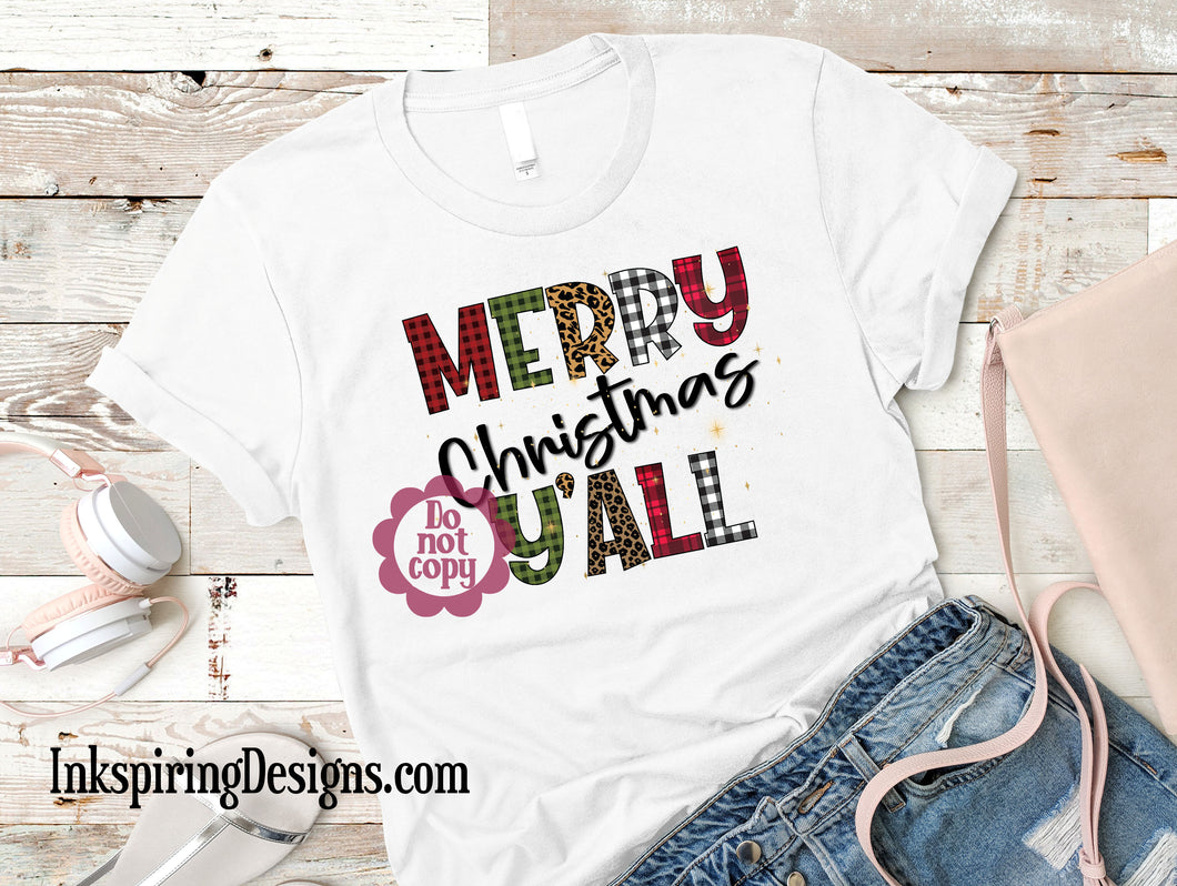 Merry Christmas Y'All Letters Sublimation Transfer