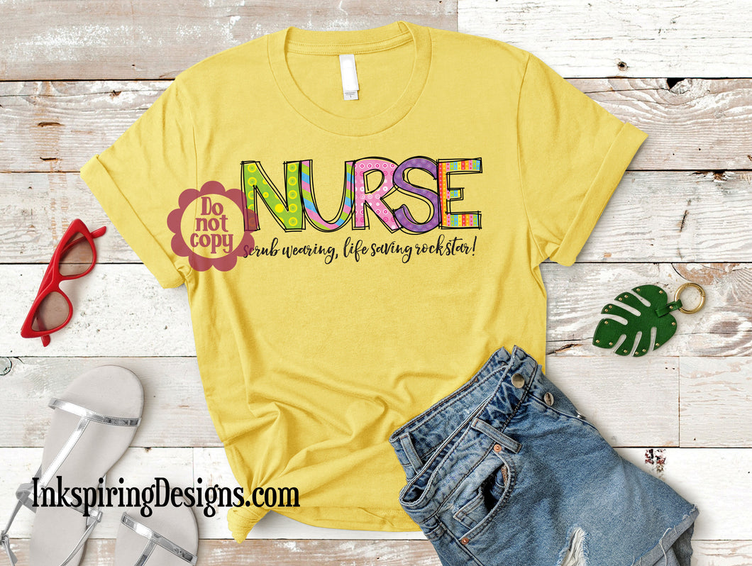 Nurse Scrub Wearing Rockstar Sublimation Transfer