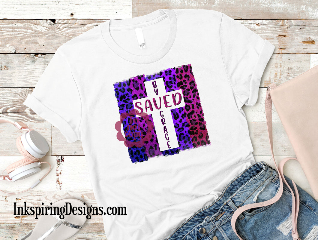 Saved By Grace Leopard Cross Sublimation transfer