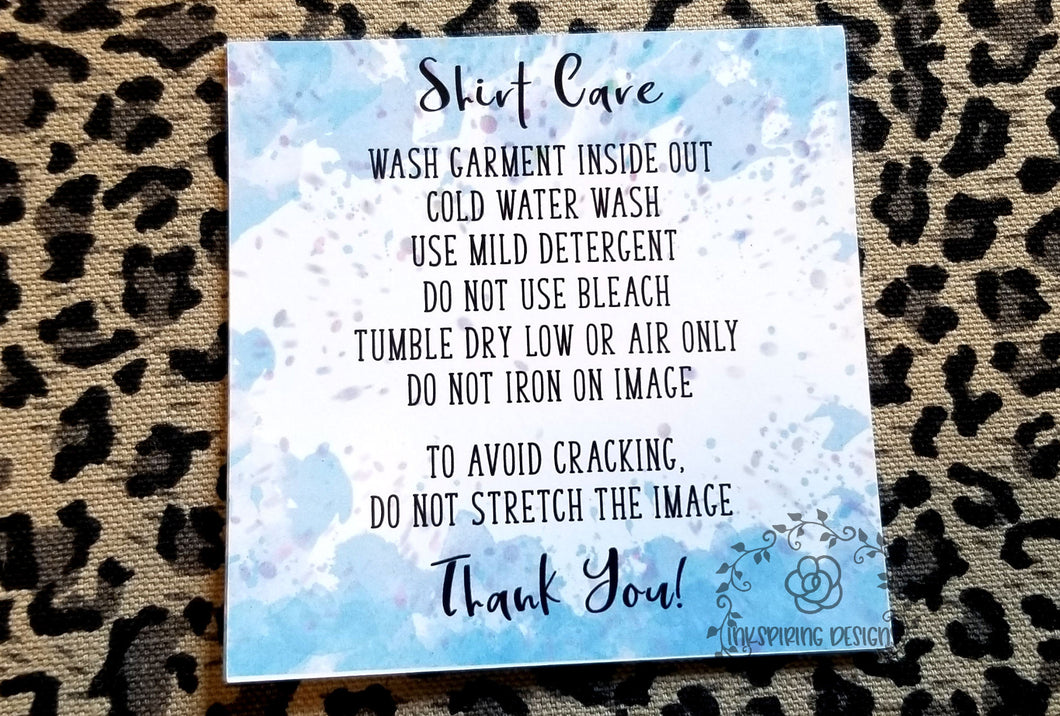 Blue Splash Shirt Care Cards Printed and Cut