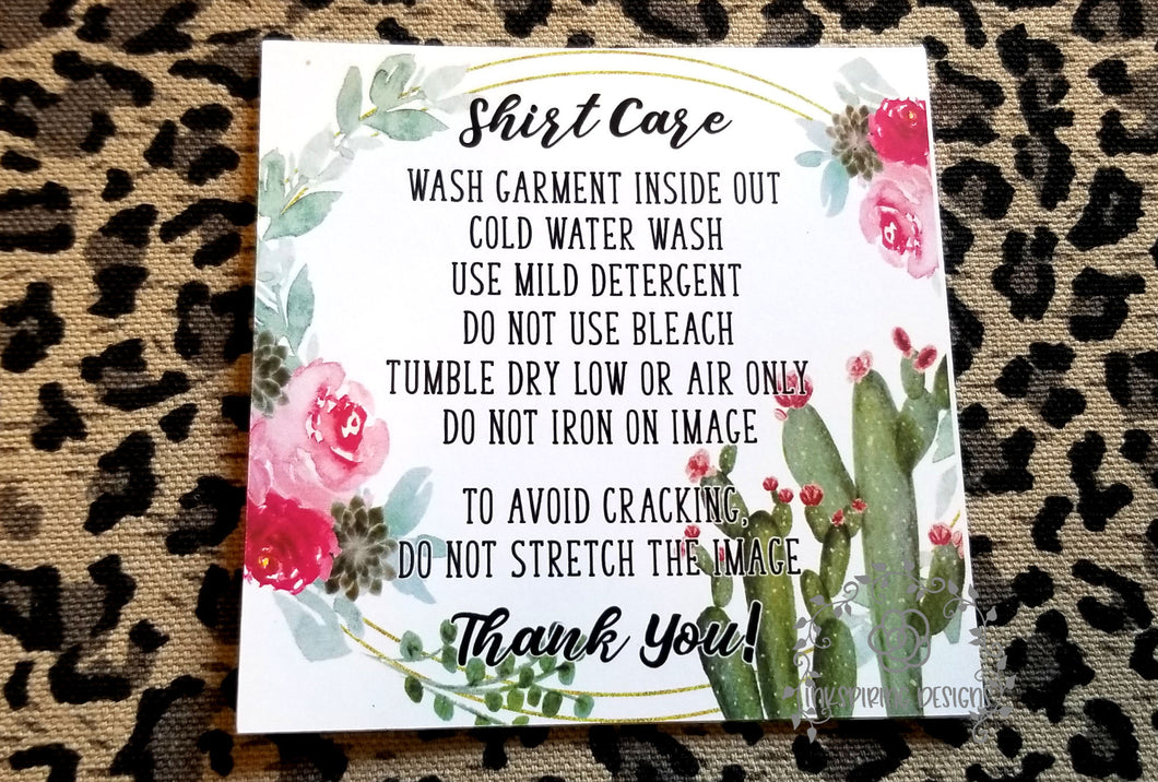 Cactus Shirt Care Cards Printed and Cut