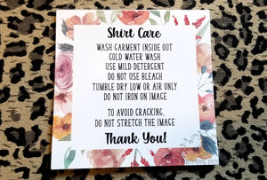 Floral Border Shirt Care Cards Printed and Cut