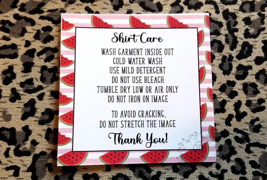 Watermelon Shirt Care Cards Printed and Cut