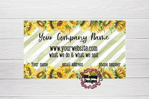 Business Card Sunflower Moss Stripes Custom Printed and Cut