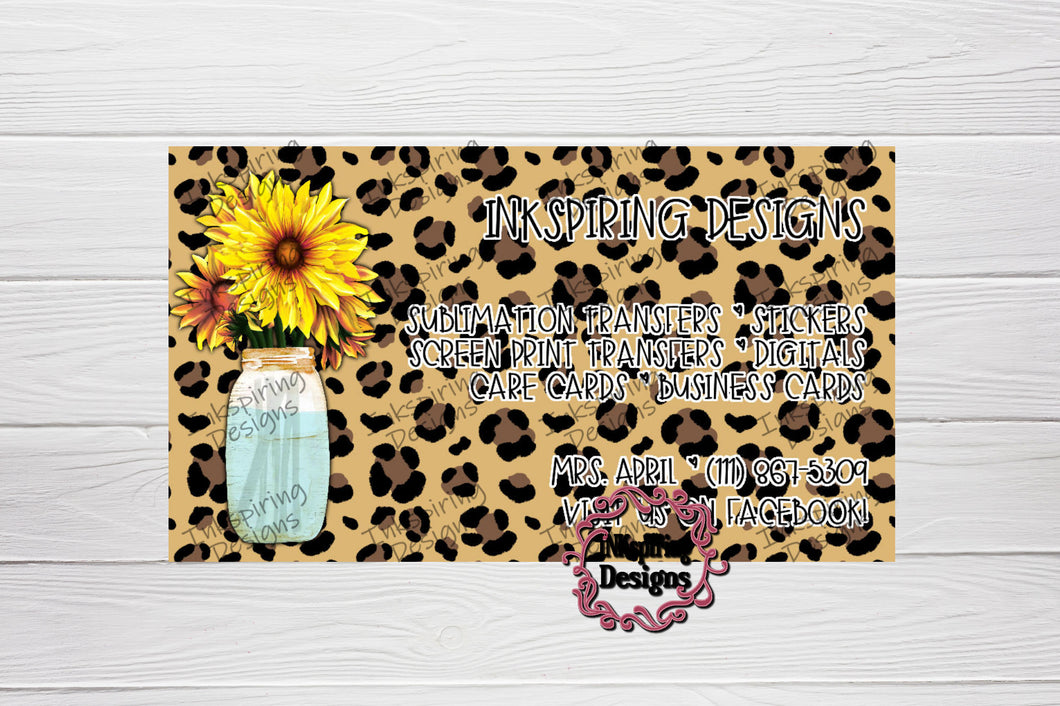 Business Card Sunflower Vase Leopard Custom Printed and Cut