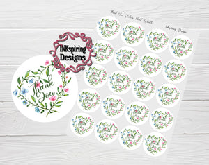 Thank You Stickers Heart Wreath 20 PC