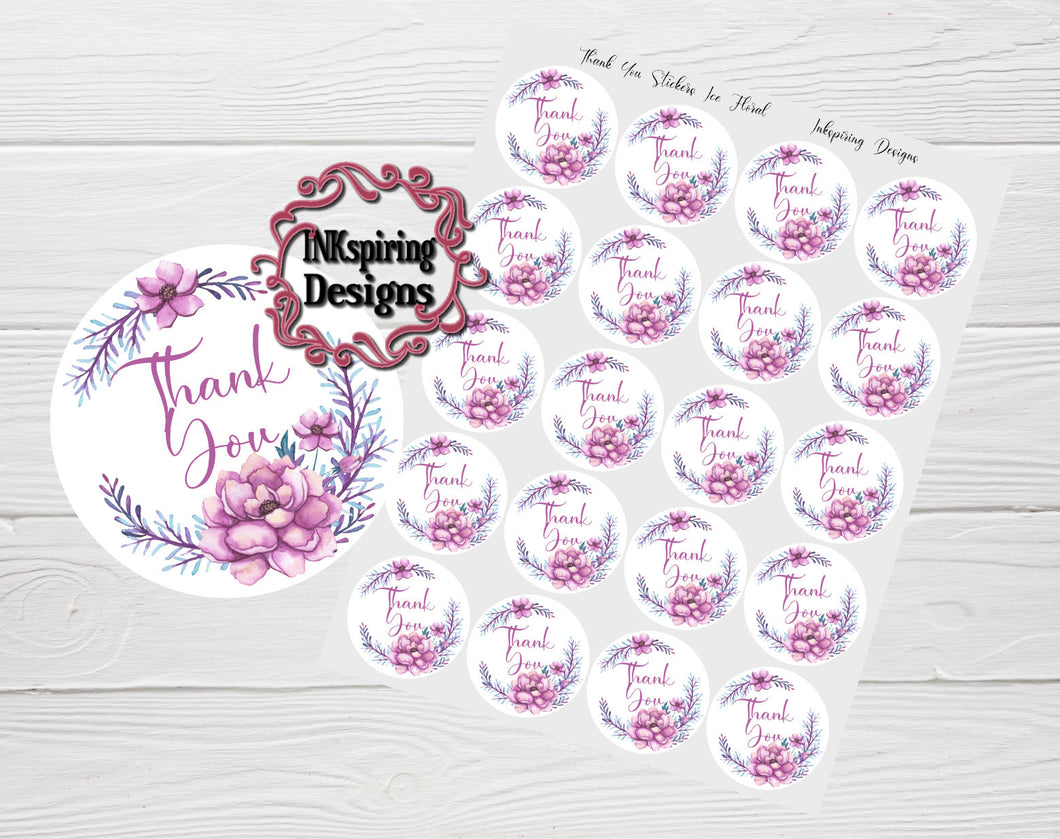 Thank You Stickers Ice Floral 20 PC