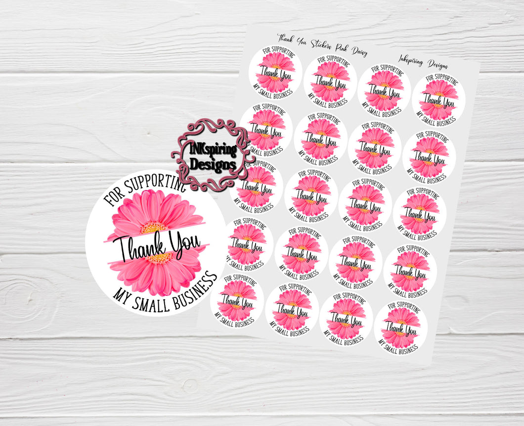 Thank You Stickers Pink Daisy 20 PC